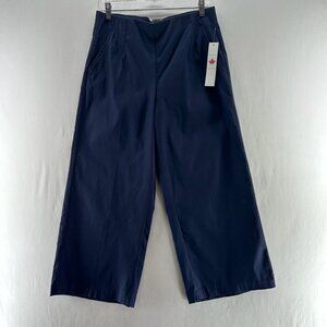 Short Story San Francisco Wide Leg Crop Pants Women M Pleated Pockets Navy Blue